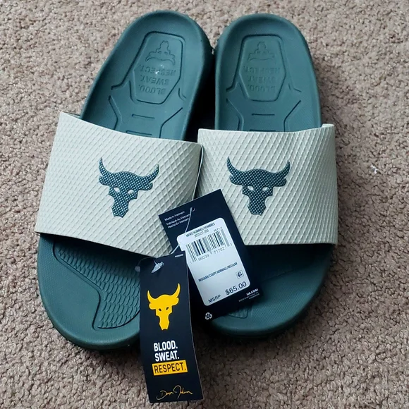 Under Armour UA Project Rock Slides 2.0 Military Green Grey Michelin Gripper Under Armour UA Project Rock Slides 2.0 Military Green  main image 2